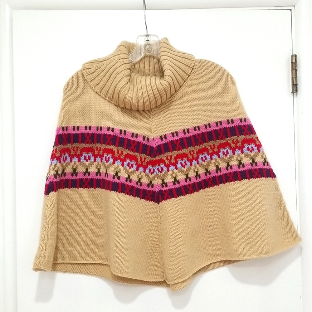 Wool blend Cowl Neck Aztec Southwestern Print Women's Poncho